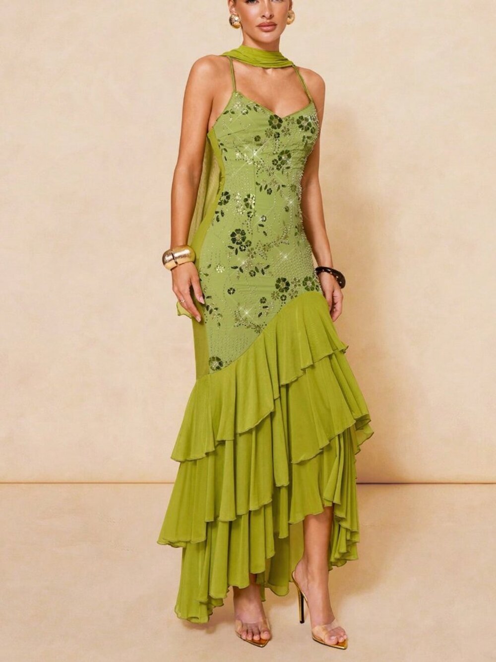 Green Sexy Women's Sequin Embellished Maxi Dress - Picture 10 of 11